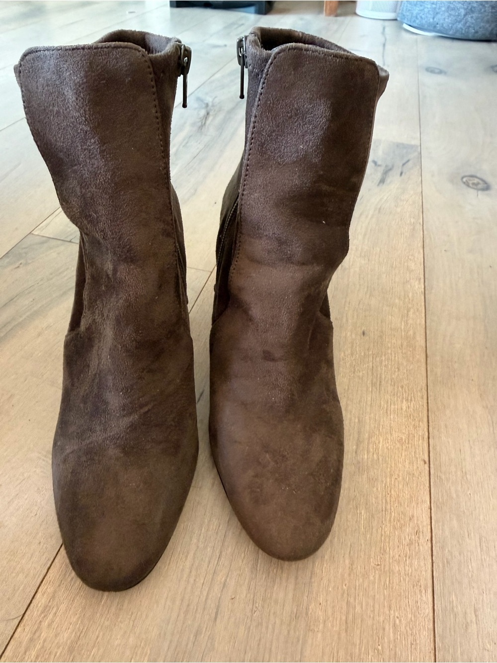 Aldo Dark Brown Suede Mid-Calf Ankle Boots with Side Zip